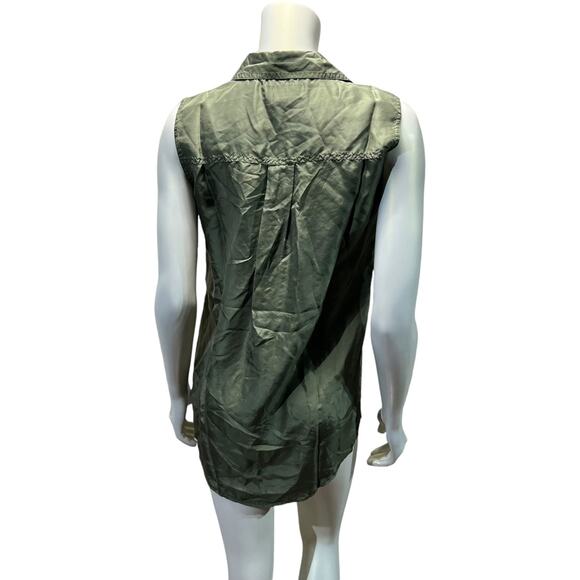 Stunt Collections Small Earthy Green Silk Sleeveless Blouse - Good Condition - Picture 10 of 12